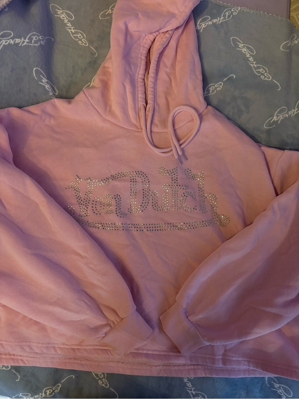 Y2K Von Dutch Light Pink Logo Hoodie Cropped